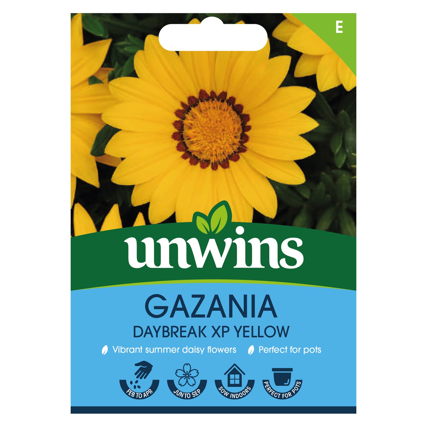 Unwins Gazania Daybreak XP Yellow Seeds front of pack