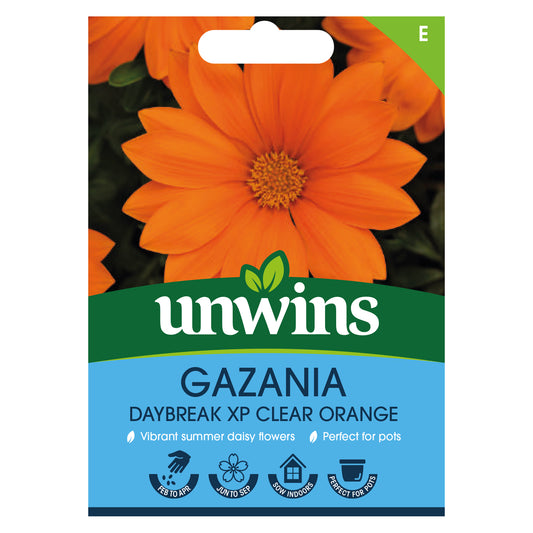 Unwins Gazania Daybreak XP Clear Orange Seeds front of pack