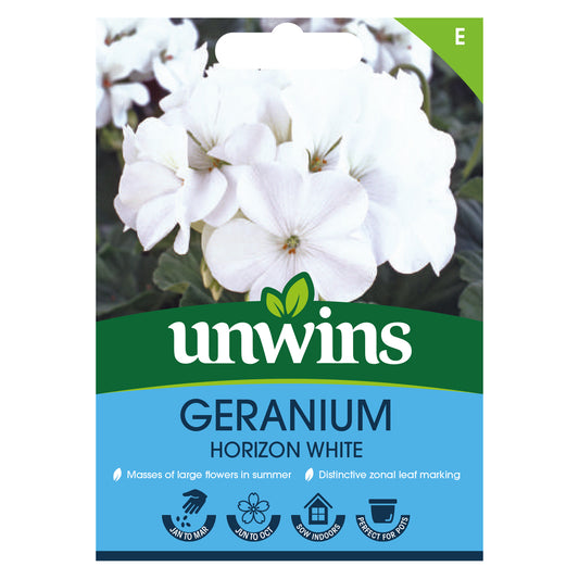 Unwins Geranium Horizon White Seeds front of pack
