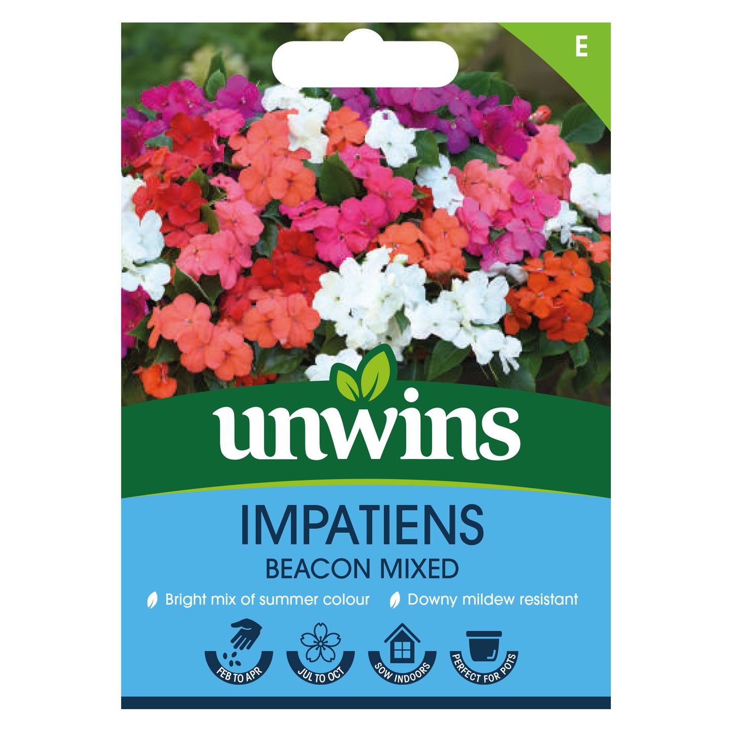 Unwins Impatiens Beacon Mixed Seeds front of pack