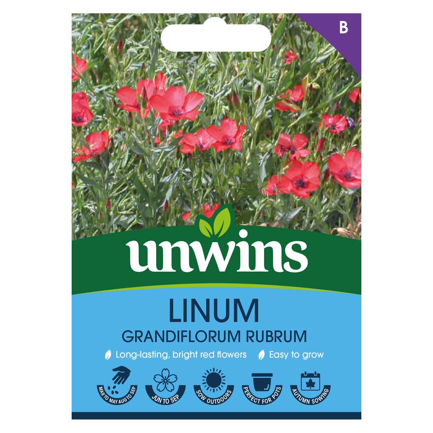 Unwins Linum Grandiflorum Rubrum Seeds front of pack
