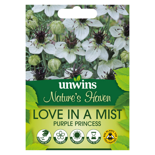 Nature's Haven Love in a Mist Purple Princess Seeds front of pack