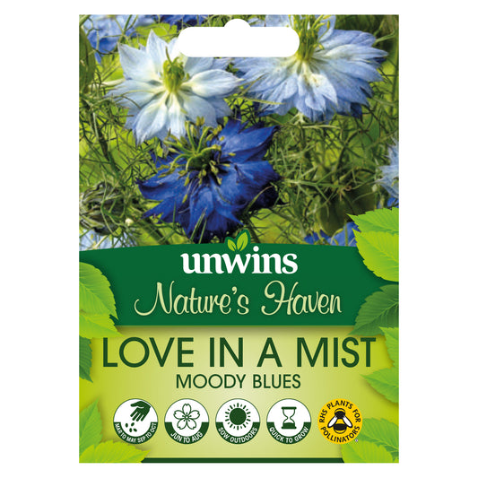 Nature's Haven Love in a Mist Moody Blues Seeds front of pack