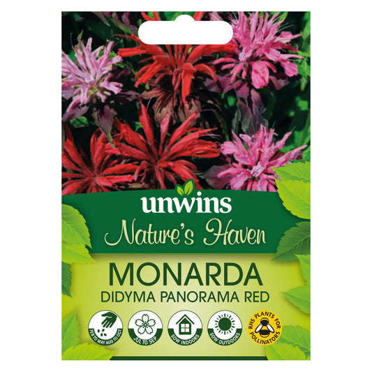 Nature's Haven Monarda Didyma Panorama Red Seeds front of pack