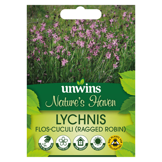 Nature's Haven Lychnis Flos-Cuculi Ragged Robin Seeds front of pack