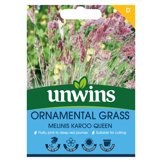 Unwins Ornamental Grass Melinis Karoo Queen Seeds front of pack