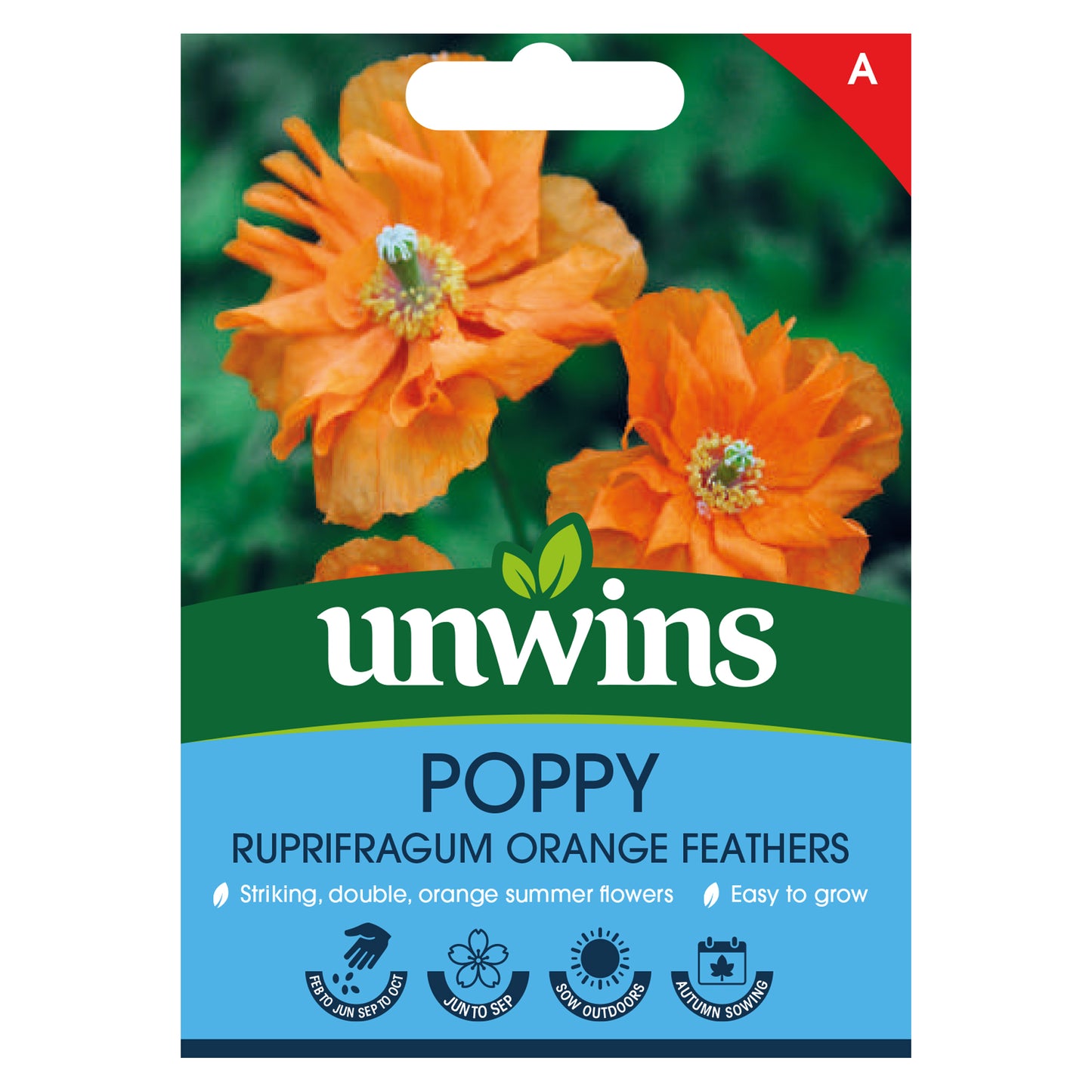 Unwins Poppy Rupifragum Orange Feathers Seeds front of pack