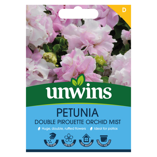 Unwins Petunia Double Pirouette Orchid Mist Seeds front of pack