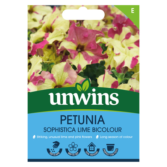 Unwins Petunia Sophistica Lime Bicolour Seeds front of pack