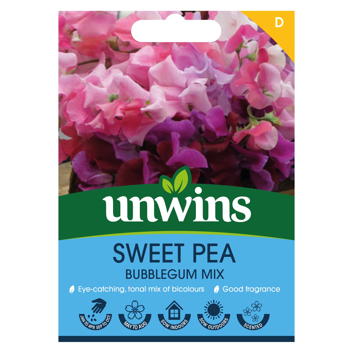 Unwins Sweet Pea Bubble Gum Mix Seeds front of pack