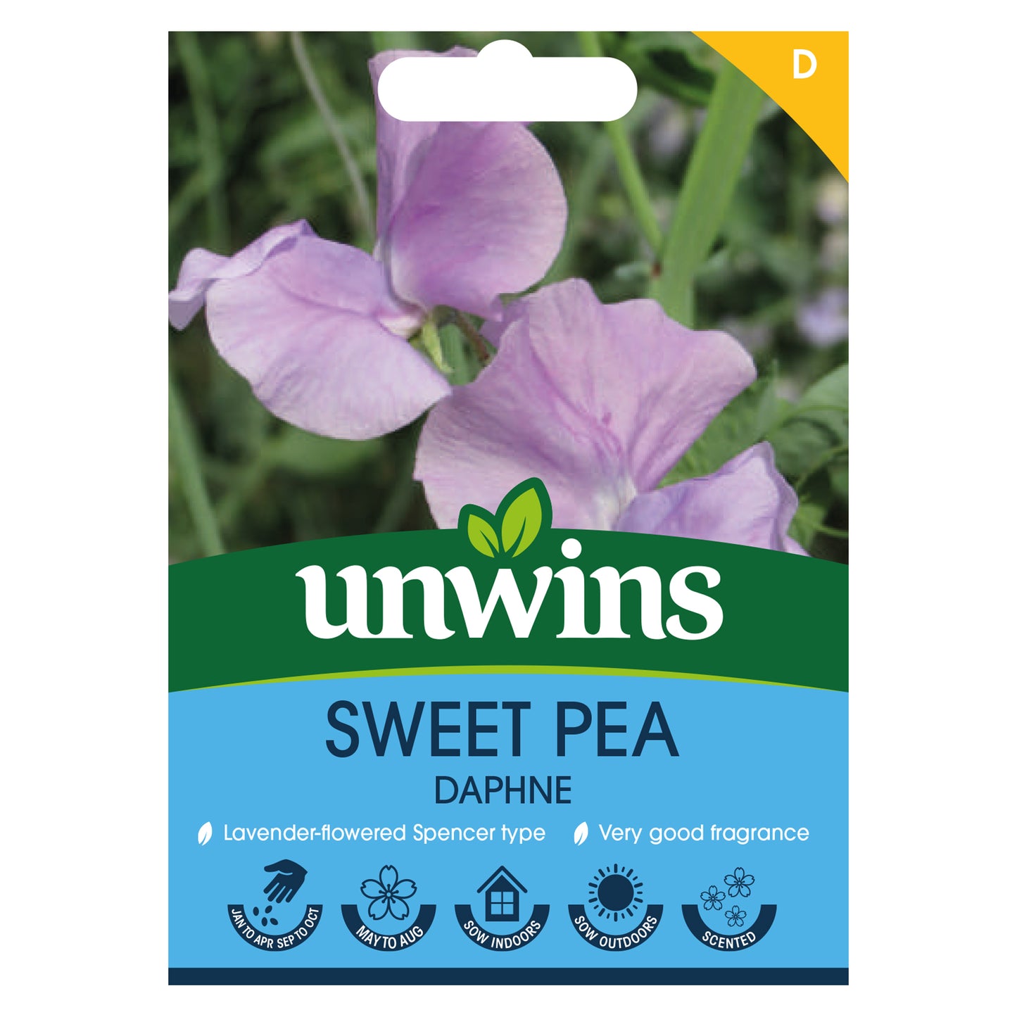 Unwins Sweet Pea Daphne Seeds front of pack