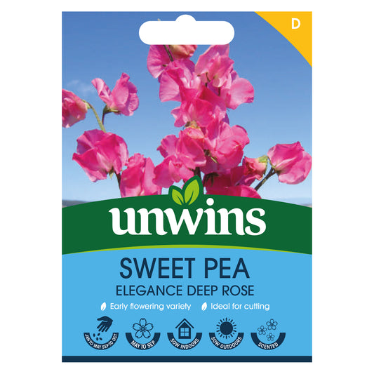 Unwins Sweet Pea Elegance Deep Rose Seeds front of pack