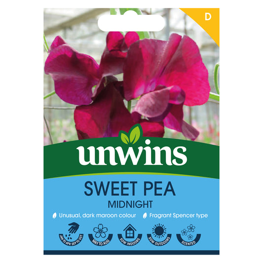 Unwins Sweet Pea Midnight Seeds front of pack