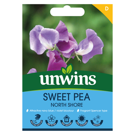 Unwins Sweet Pea North Shore Seeds front of pack
