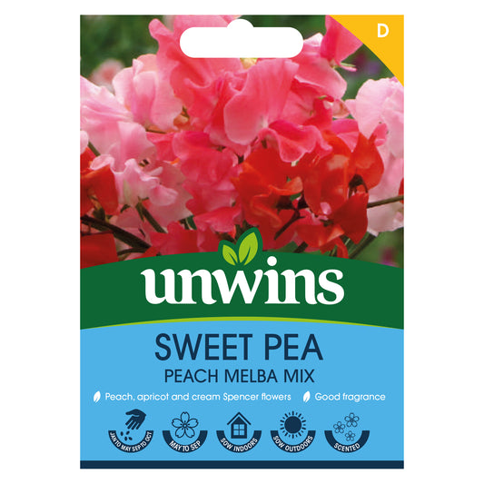 Unwins Sweet Pea Peach Melba Mix Seeds front of pack