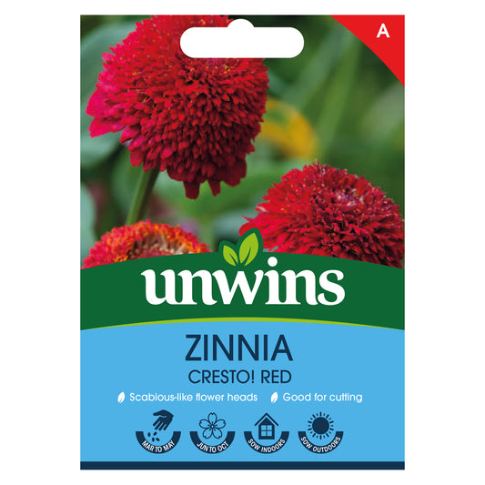 Unwins Zinnia Cresto! Red Seeds front of pack