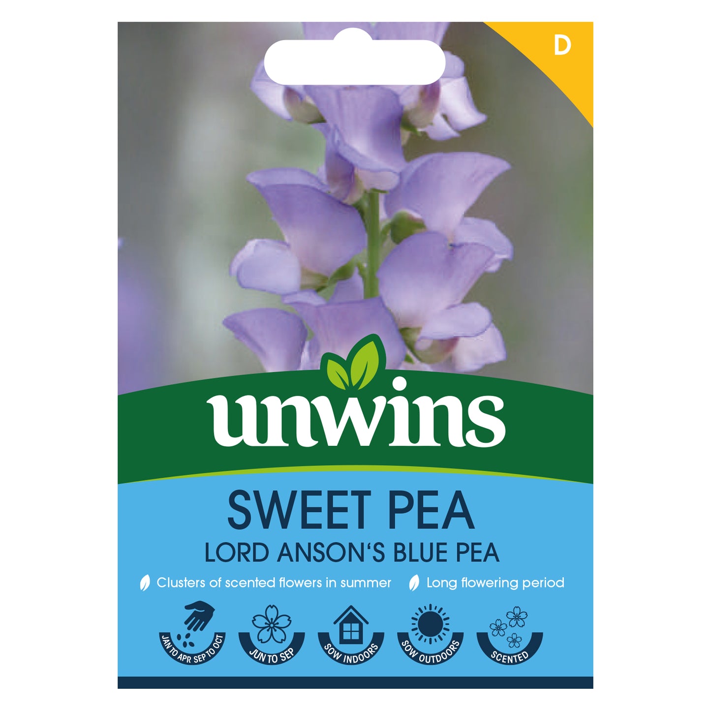 Unwins Sweet Pea Lord Anson's Blue Pea Seeds front of pack
