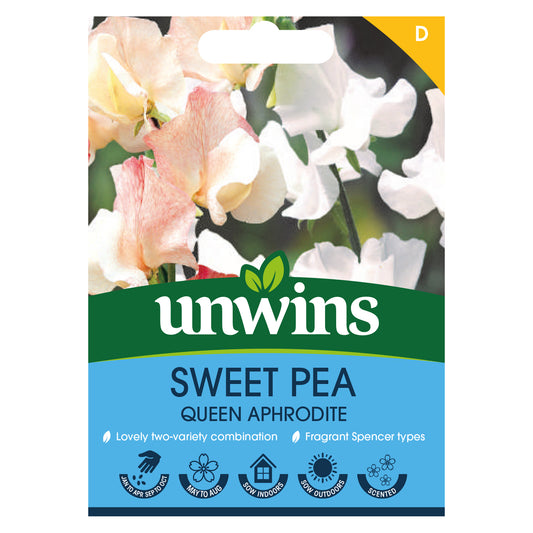 Unwins Sweet Pea Queen Aphrodite Seeds front of pack