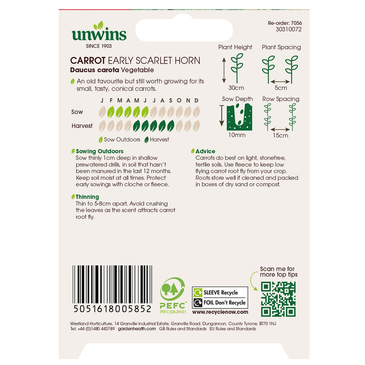 Unwins Carrot Early Scarlet Horn Seeds