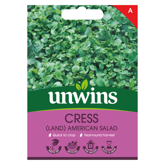 Unwins Land Cress American Salad Seeds front of pack
