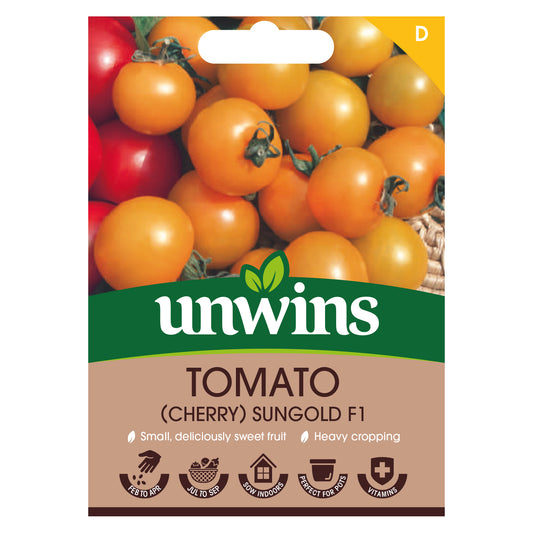 Unwins Cherry Tomato Sungold F1 Seeds front of pack