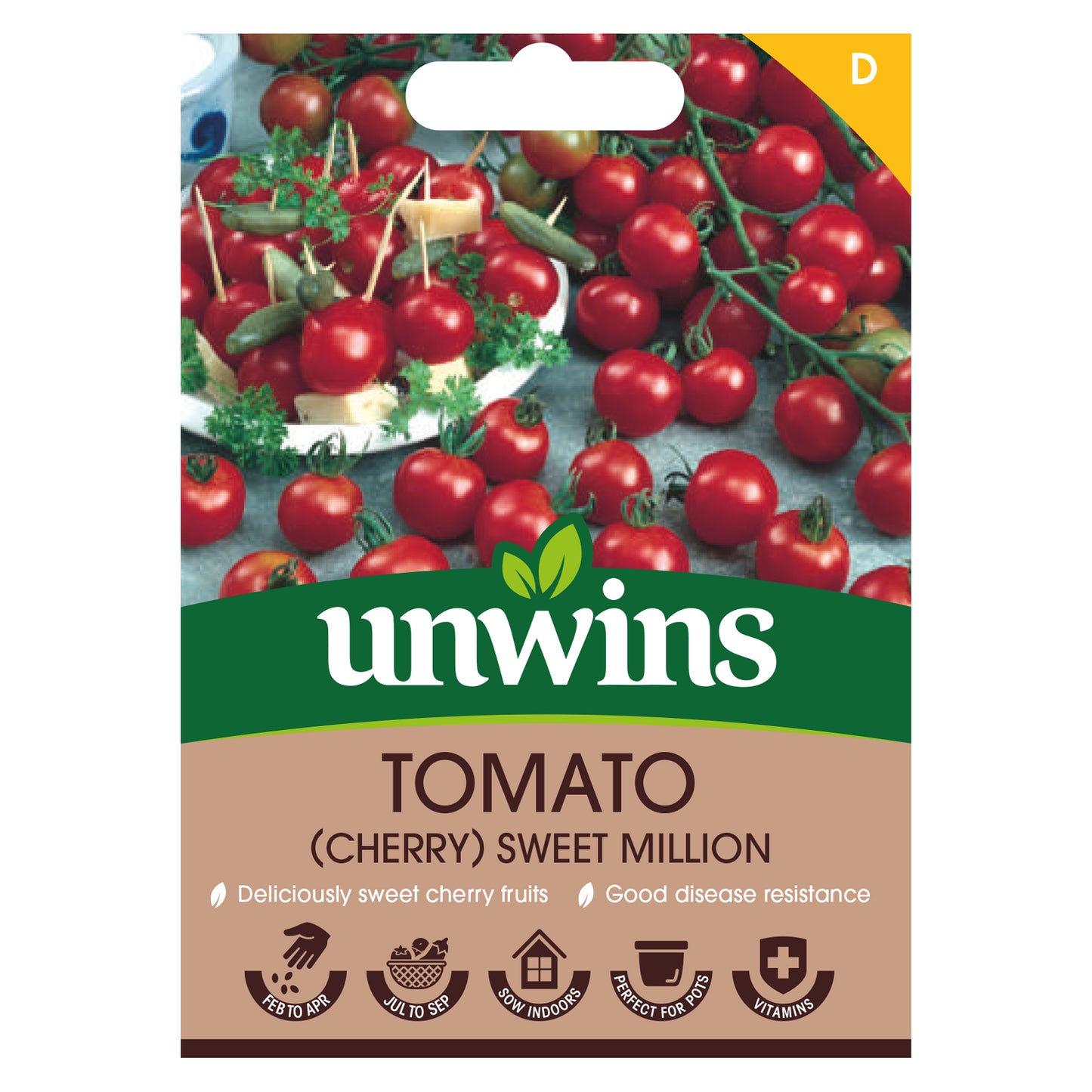Unwins Cherry Tomato Sweet Million Seeds front of pack