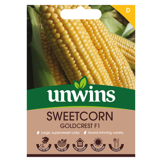 Unwins Sweetcorn Goldcrest F1 Seeds front of pack