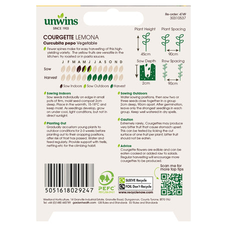 Unwins Courgette Lemona Seeds