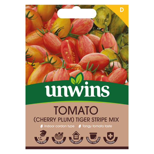 Unwins Cherry Plum Tomato Tiger Stripe Mix Seeds front of pack