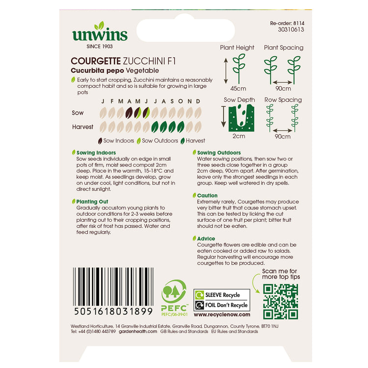 Unwins Courgette Zucchini F1 Seeds