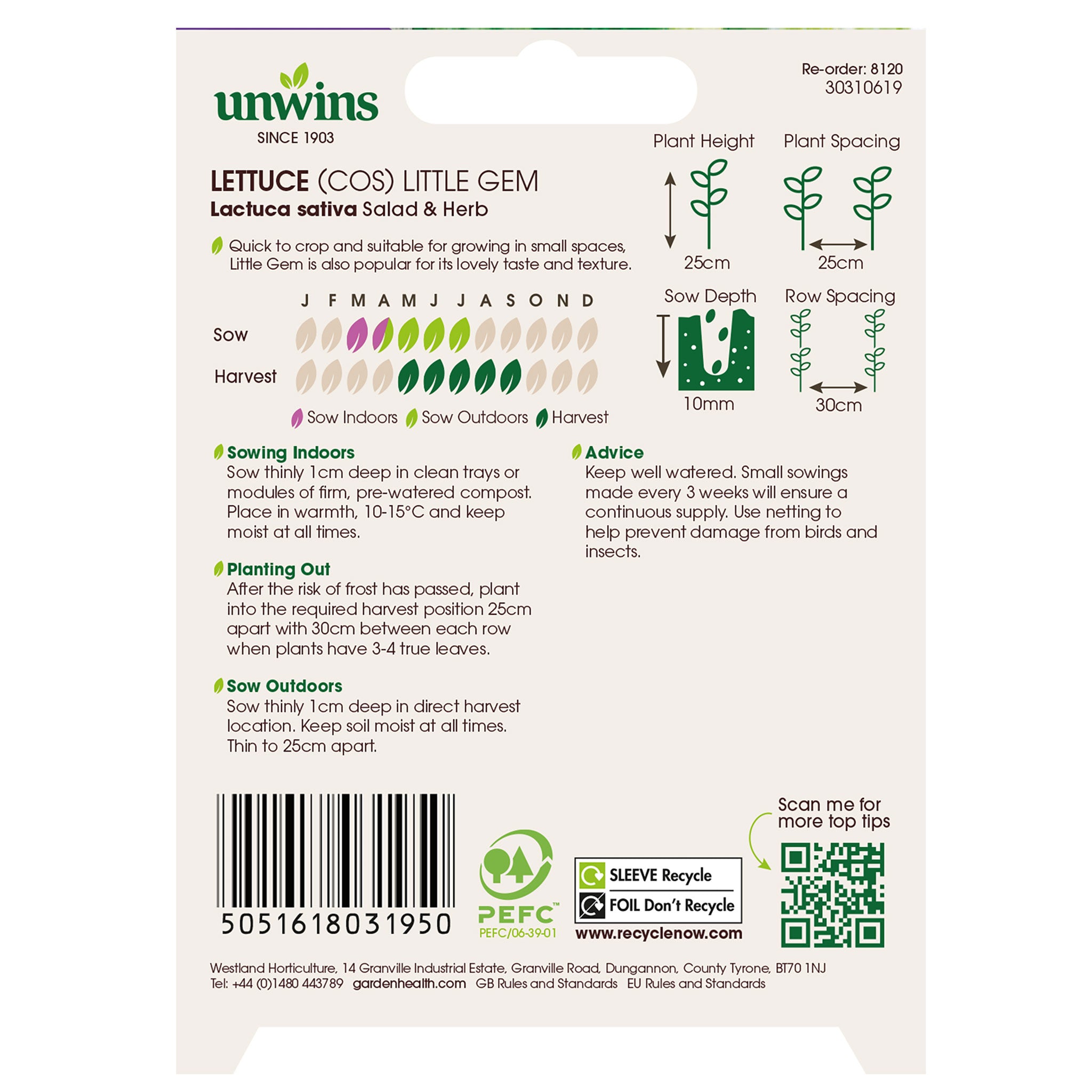 Unwins Cos Lettuce Little Gem Seeds