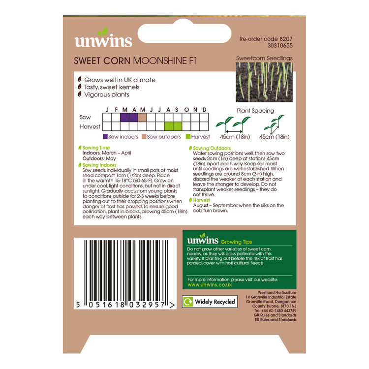 Unwins Sweet Corn Moonshine F1 Seeds