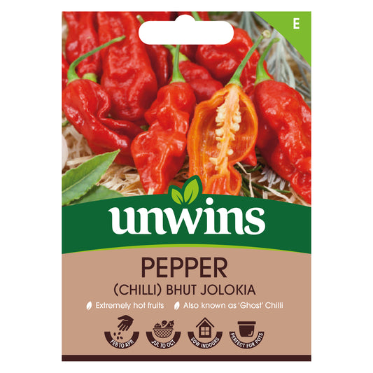 Unwins Chilli Pepper Bhut Jolokia Seeds front of pack