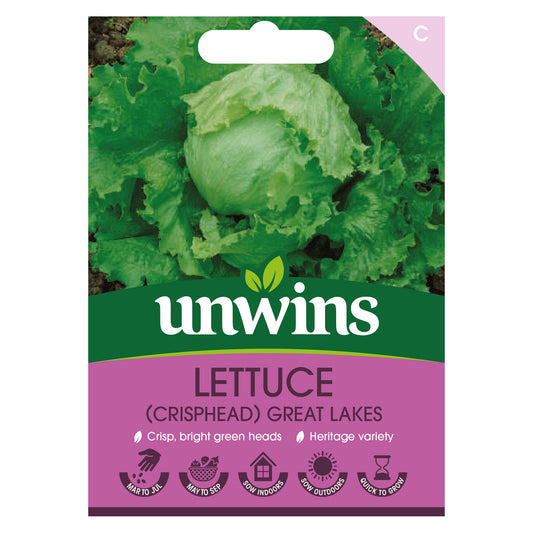 Unwins Crisphead Lettuce Great Lakes Seeds front of pack