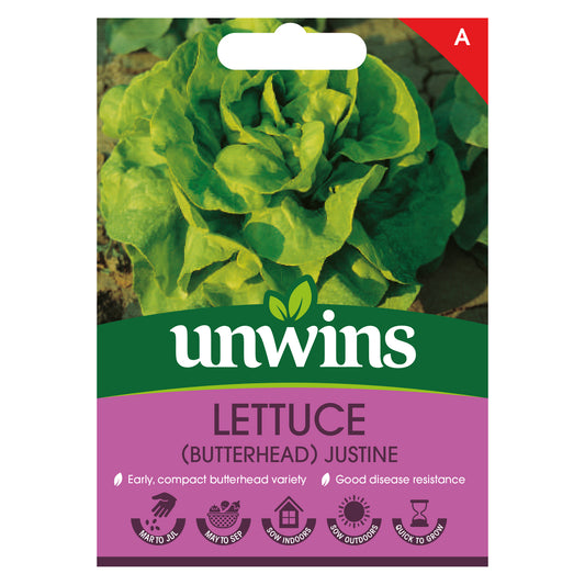 Unwins Butterhead Lettuce Justine Seeds front of pack