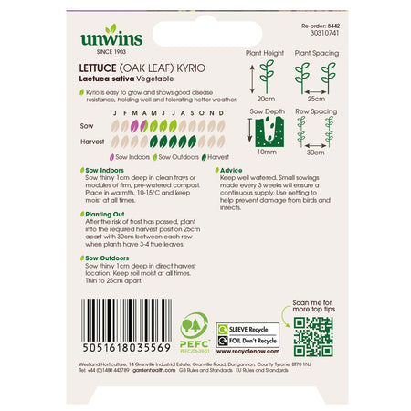 Unwins Oak Leaf Lettuce Kyrio Seeds