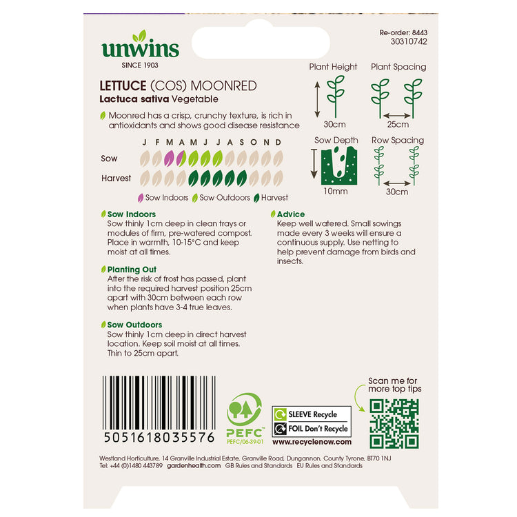 Unwins Cos Lettuce Moonred Seeds