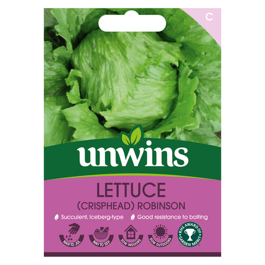 Unwins Crisphead Lettuce Robinson Seeds front of pack