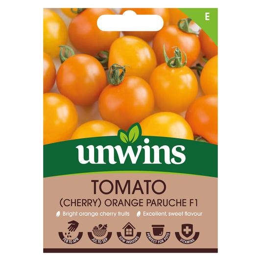 Unwins Cherry Tomato Orange Paruche F1 Seeds front of pack