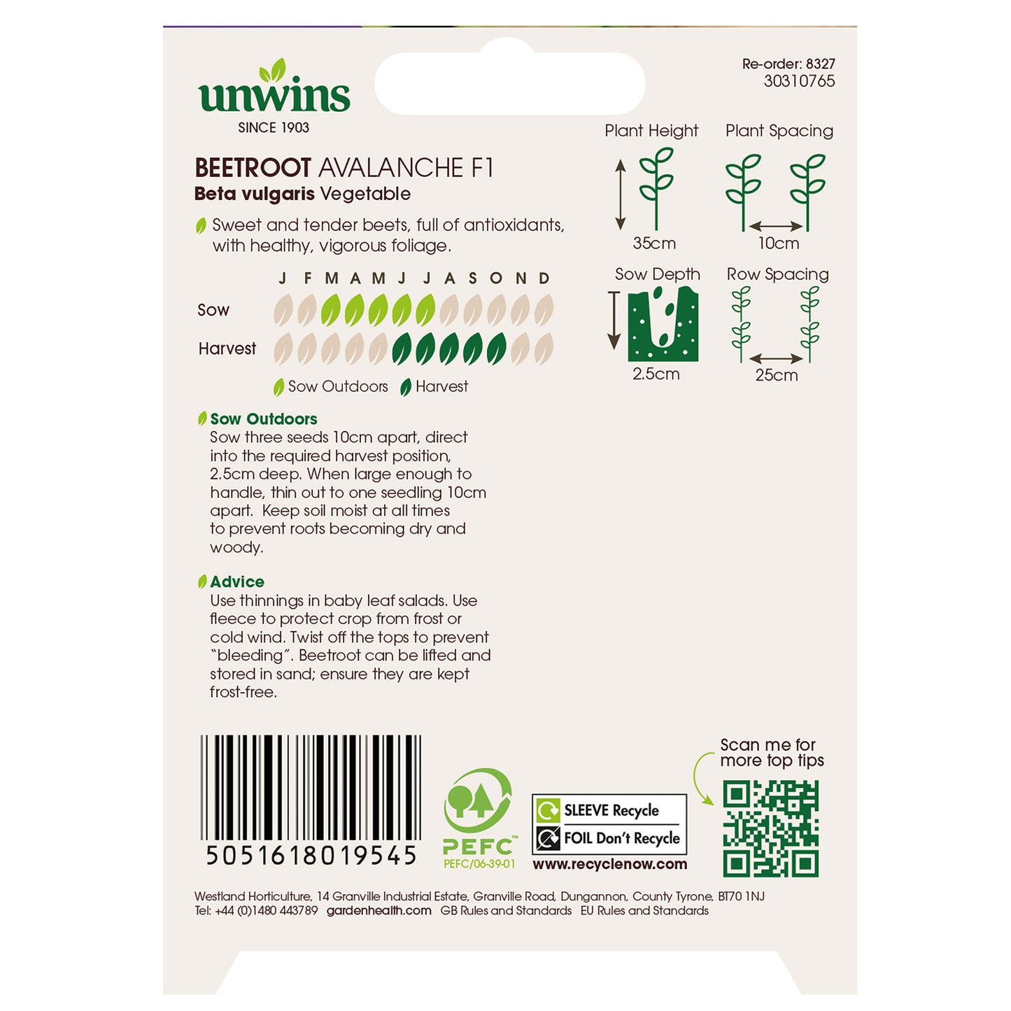 Unwins Beetroot Avalanche F1 Seeds Back