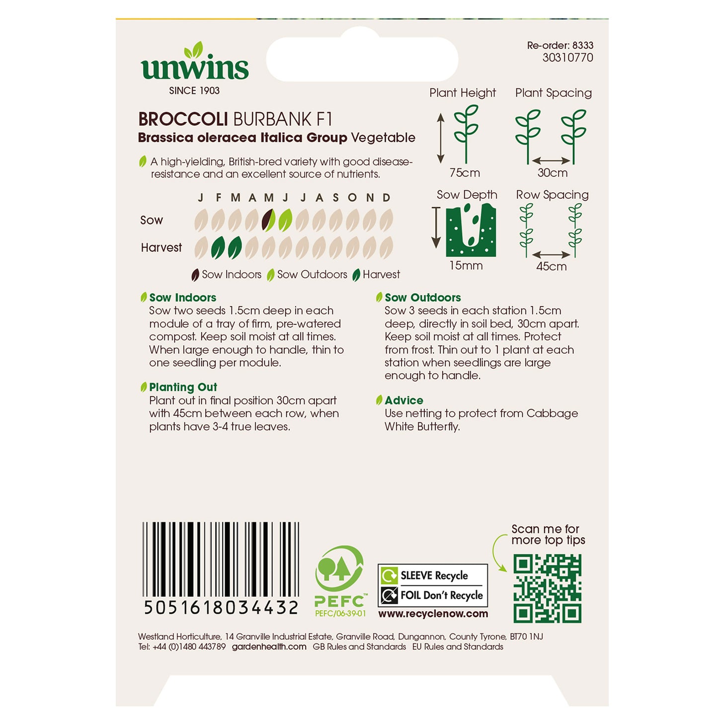 Unwins Broccoli Burbank F1 Seeds Back