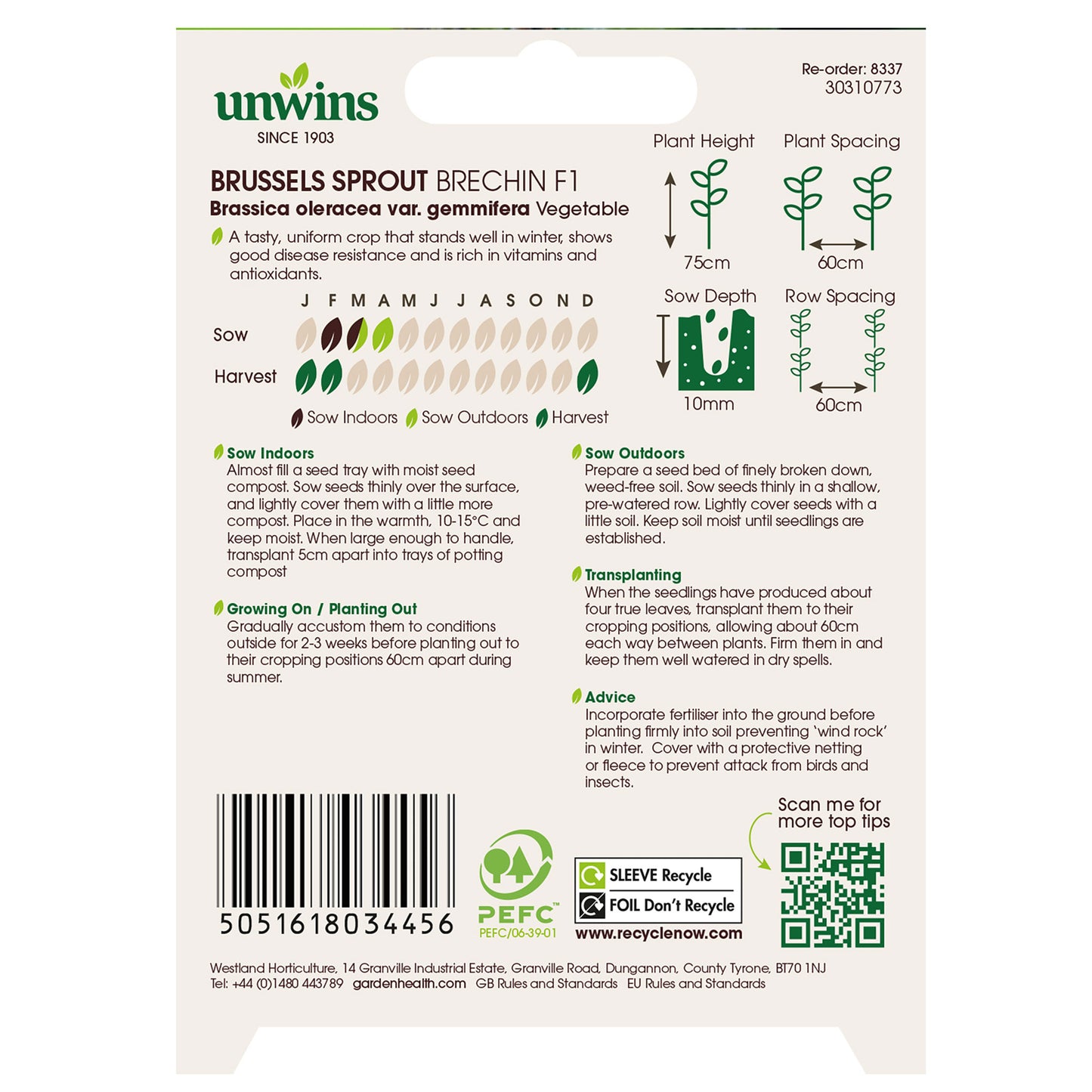 Unwins Brussels Sprout Brechin F1 Seeds Back