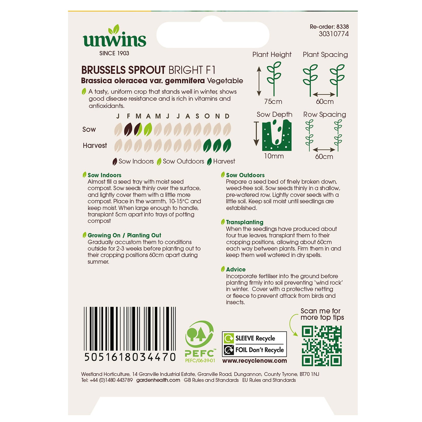 Unwins Brussels Sprout Bright F1 Seeds Back