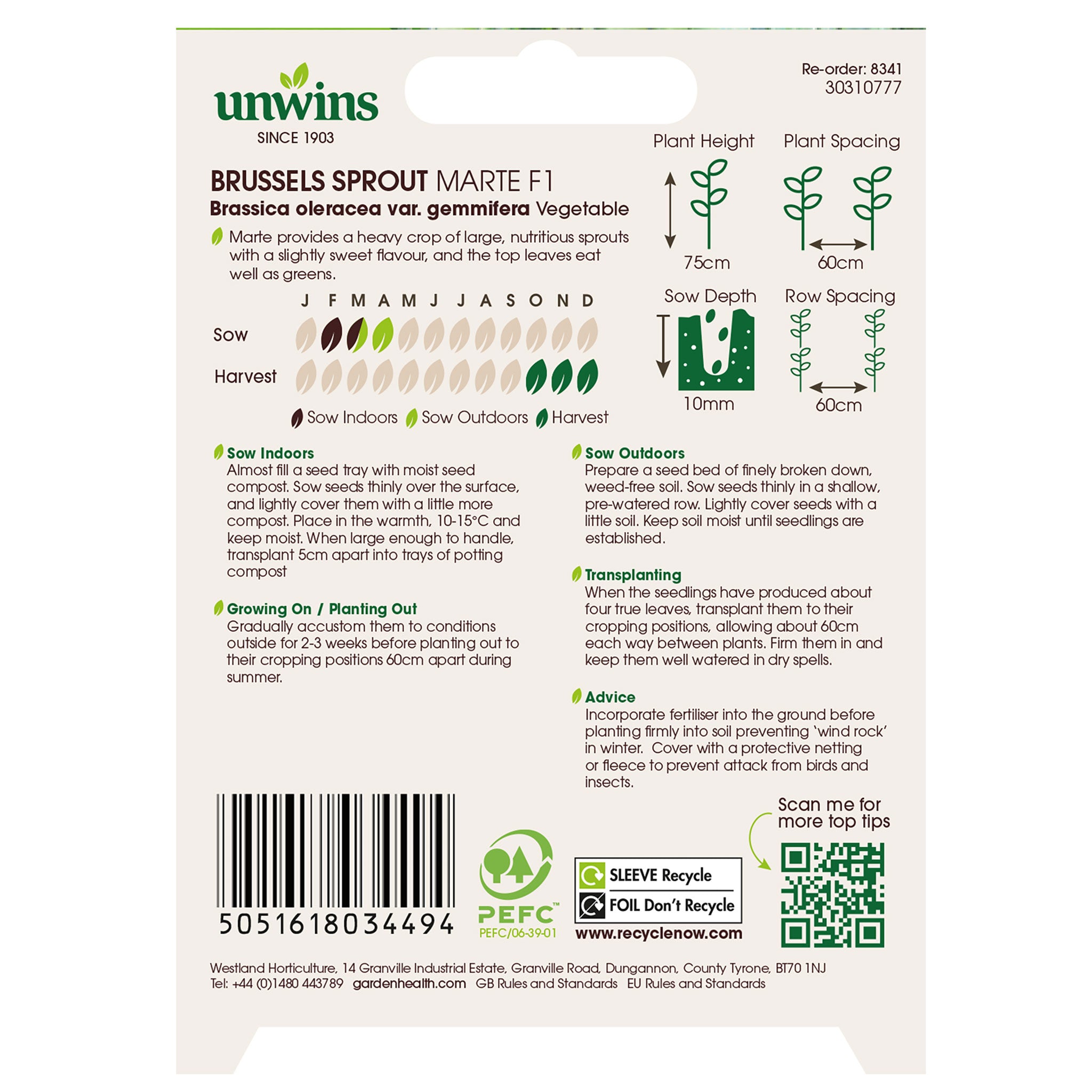 Unwins Brussels Sprout Marte F1 Seeds