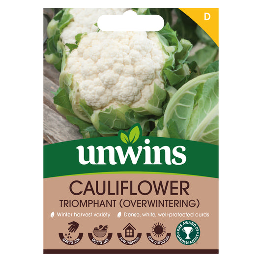 Unwins Overwintering Cauliflower Triomphant Seeds front of pack