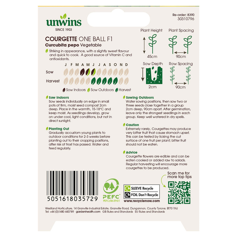 Unwins Courgette One Ball F1 Seeds