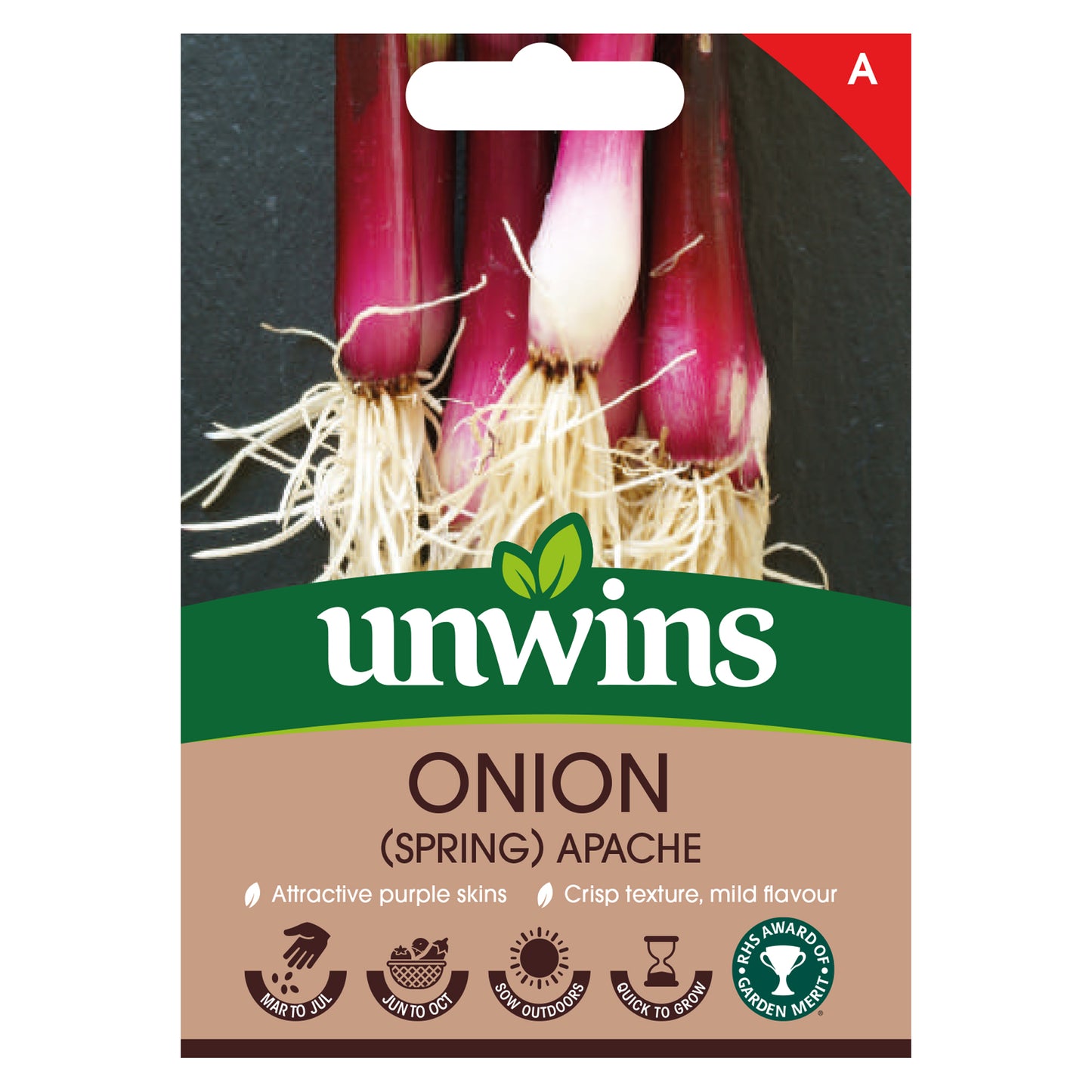 Unwins Spring Onion Apache Seeds front of pack