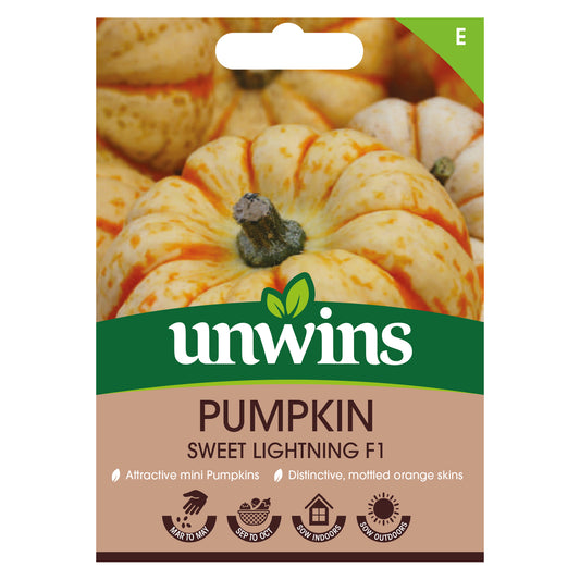 Unwins Pumpkin Sweet Lightning F1 Seeds front of pack