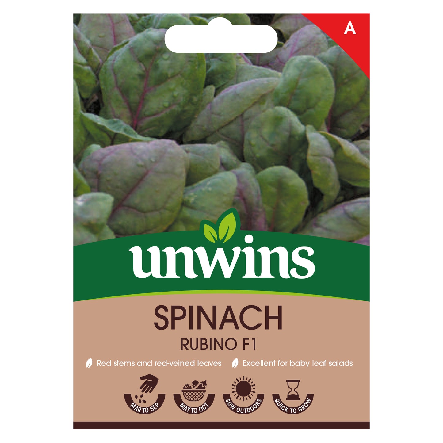 Unwins Spinach Rubino F1 Seeds front of pack
