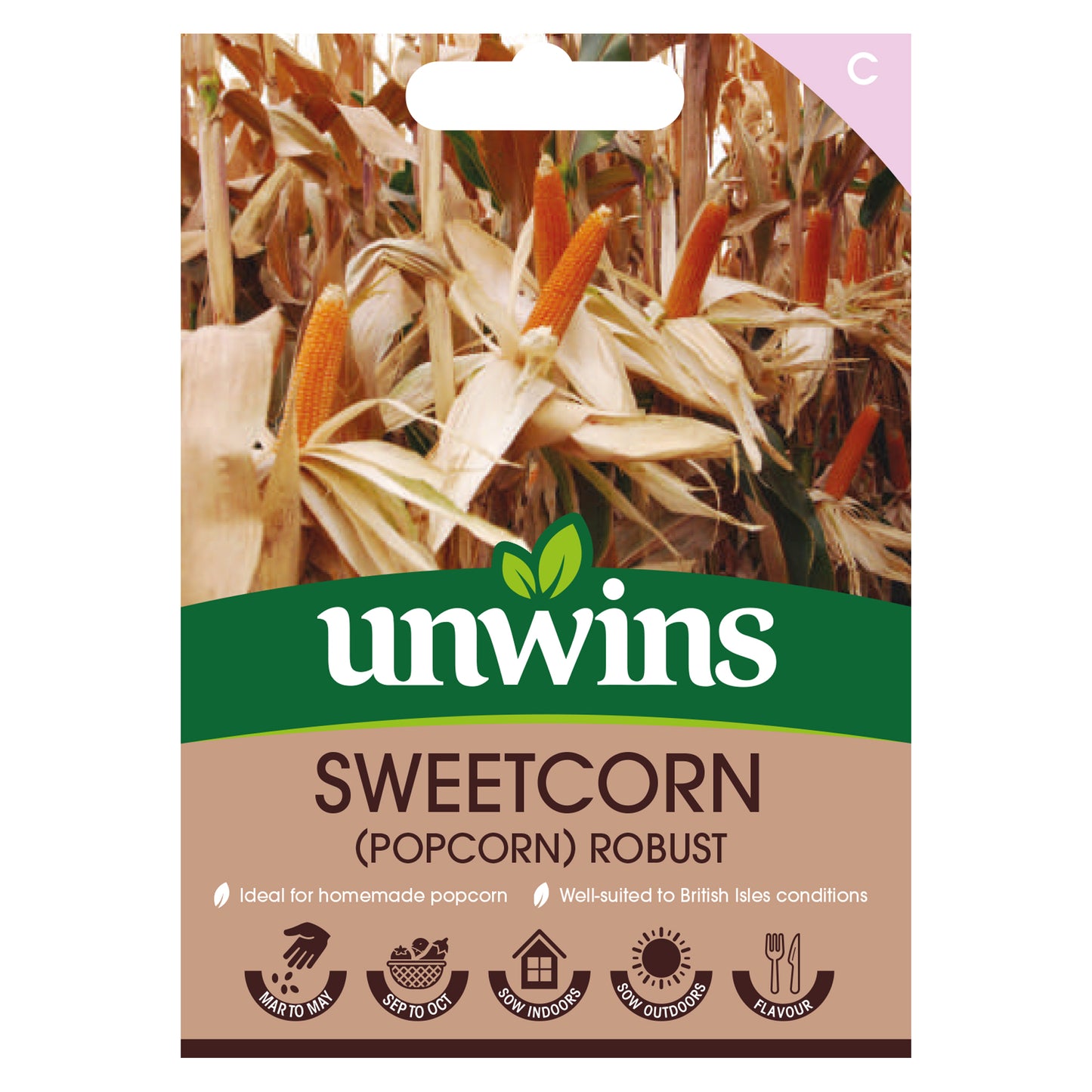 Unwins Popcorn Sweetcorn Robust Seeds front of pack